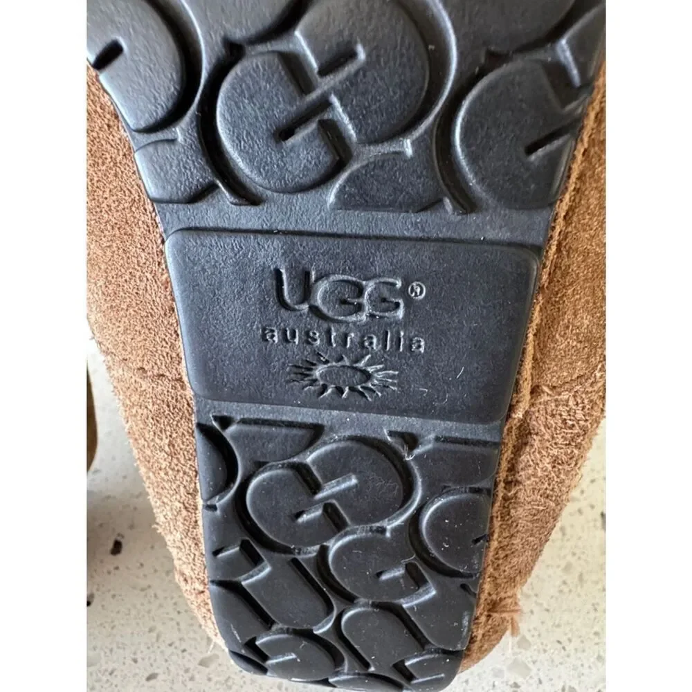 UGG Australia Tan Suede Shearling-Lined Moccasin Slippers Kid’s Size 13